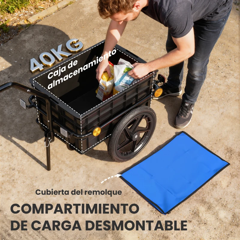 HOMCOM Remolque de Bicicleta 40 kg Cubierta de Tela Oxford con Reflectores y Marco de Acero 144x59x80 cm Azul