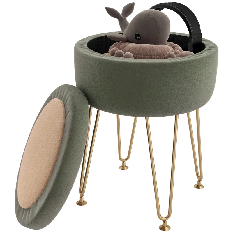 HOMCOM 5L Velvet-Feel Storage Ottoman - Green