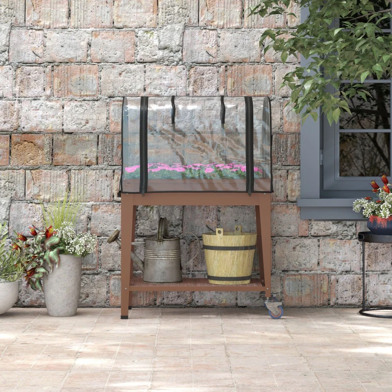 Outsunny Jardinière surélevée avec bâche transparente, 2 roulettes et 1 étagère inférieure, dim. 80L x 40l x 120H cm