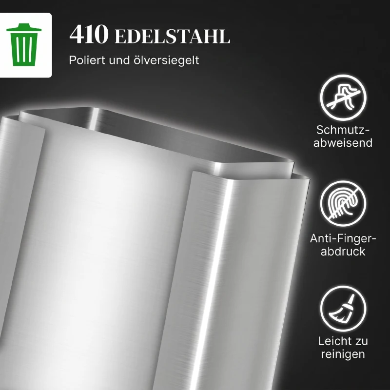 HOMCOM Coș de gunoi cu 2 compartimente de 20L cu pedală și capac silențios, din oțel inoxidabil și PP, 41,8x36,7x58 cm