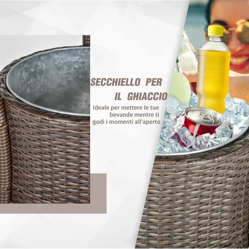 Outsunny Set 5 Pezzi Tavolino con 4 Sedie da Giardino Alte in Rattan Sintetico con Secchiello per Ghiaccio, Marrone