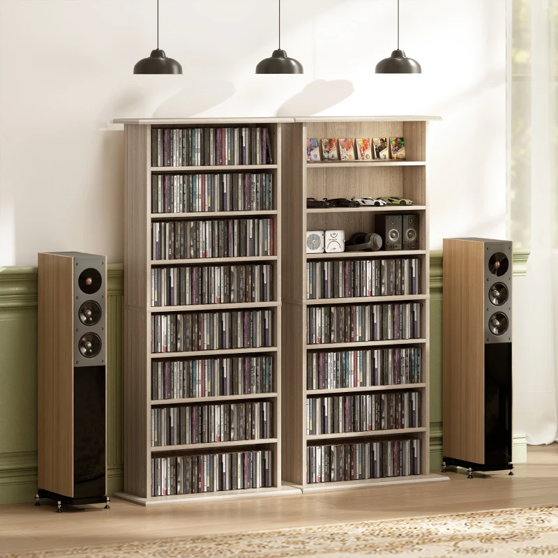 HOMCOM Estantería para CDs y DVDs Estrecha con 8 Compartimentos Estantes Ajustables 58x24x126,3 cm Madera Natural