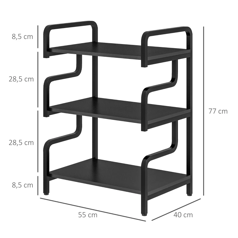 HOMCOM Soporte para Impresora de 3 Niveles con Marco de Acero Estantería de Almacenamiento para Oficina Casa 55x40x77 cm Negro