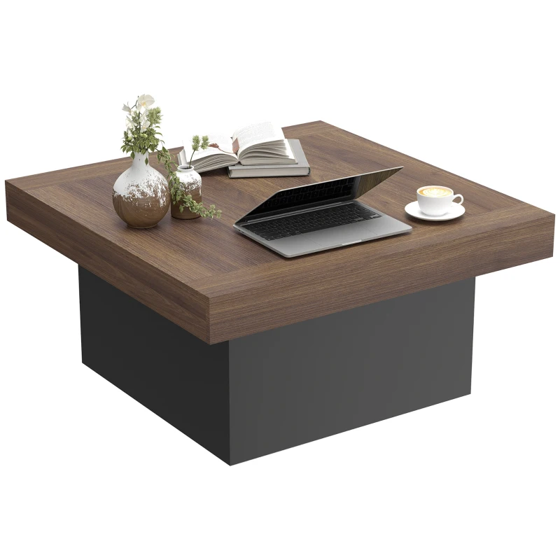 HOMCOM Table basse carrée avec éclairage LED 16 couleurs, table de salon moderne, 90 x 90 x 45 cm, noyer