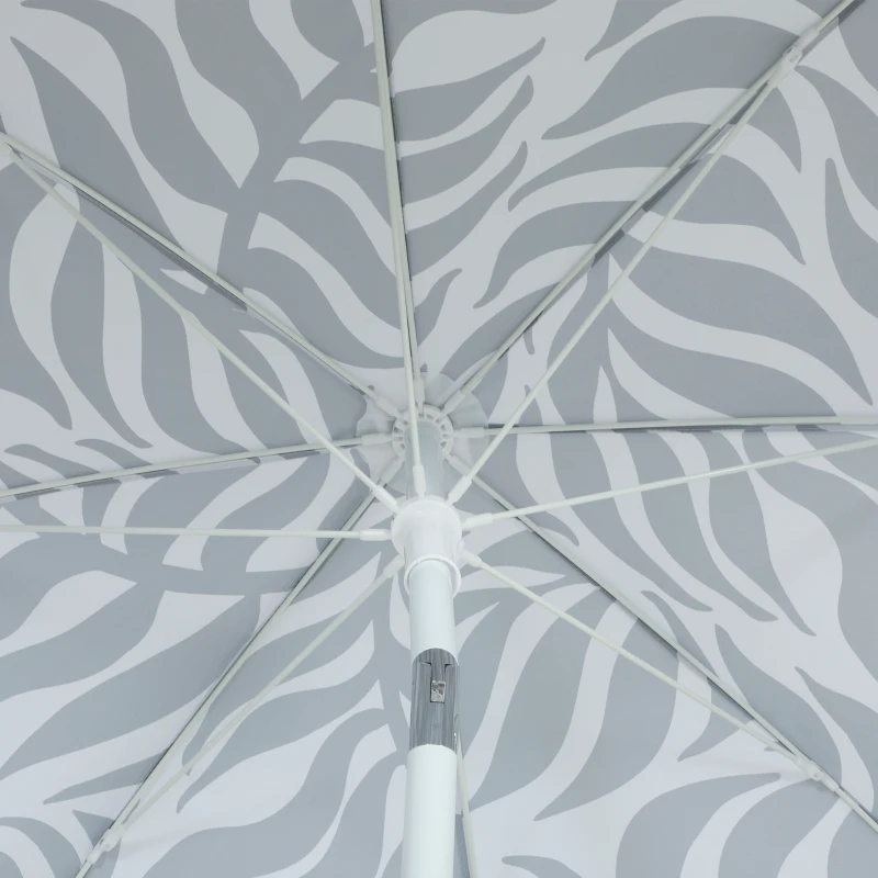 Outsunny 1.8 m Beach Umbrella Parasol with Sand Anchor, Portable Tilting Garden Parasol with Adjustable Height, Light Grey
