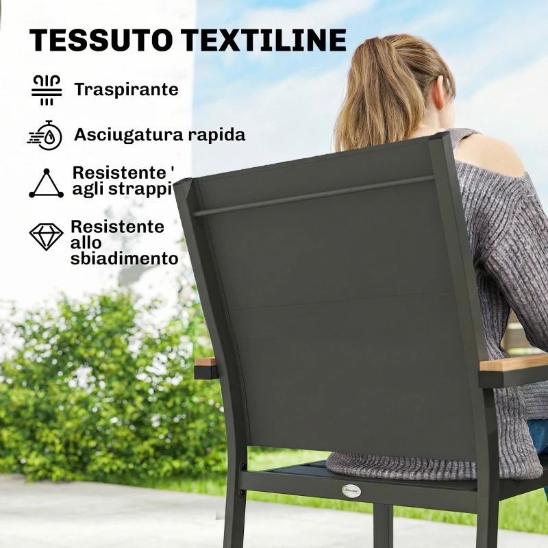 Outsunny Set 2 Sedie Giardino Impilabili con Seduta e Schienale Imbottiti, Grigio Scuro