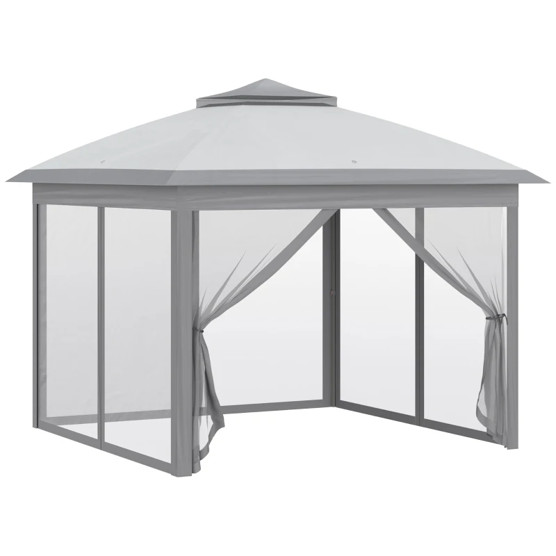Outsunny Pavilion de Exterior Pliabil Reglabil pe Înălțime, cu Plase pentru Țânțari, 3.3x3.3x2.8 m, Gri