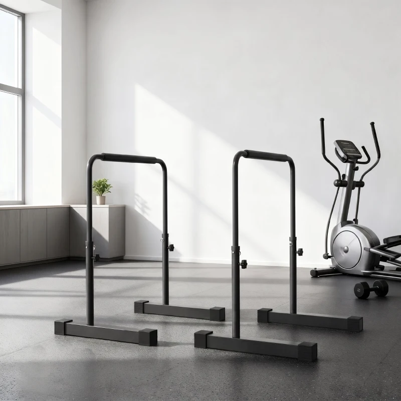 SPORTNOW Set 2 Bare pentru Dips Reglabile pe 4 Niveluri de Înălțime, cu Mânere Antialunecare, Oțel, 70x50x80-105 cm, Negru