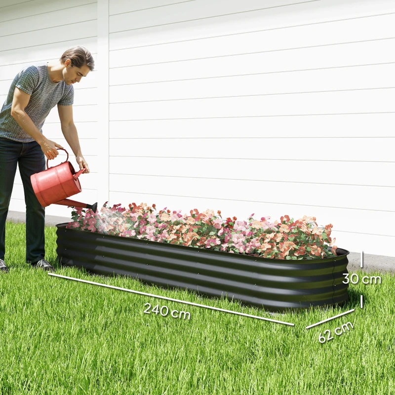 Outsunny Jardinière surélevée carré potager de jardin en acier modulable pour légumes, plantes, fleurs, dim. 240 x 62 x 30cm