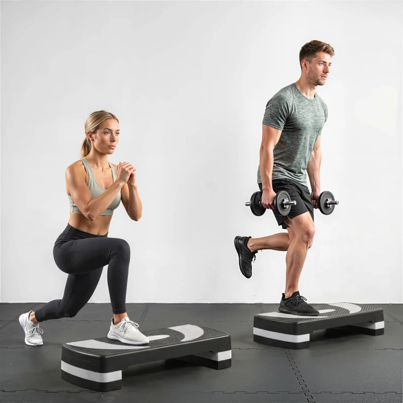 HOMCOM Aerobic-Stepper 3-stufig höhenverstellbar 80 x 31 x 20 cm Schwarz+Grau