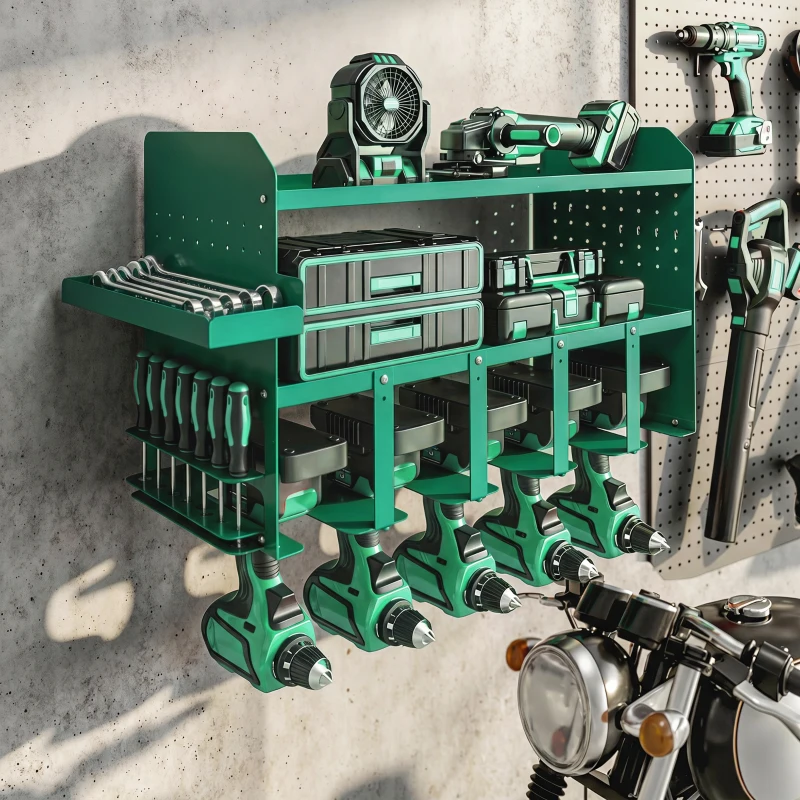 Outsunny Porta Attrezzi, Supporto per 5 Trapani Elettrici con Vassoio Laterale.