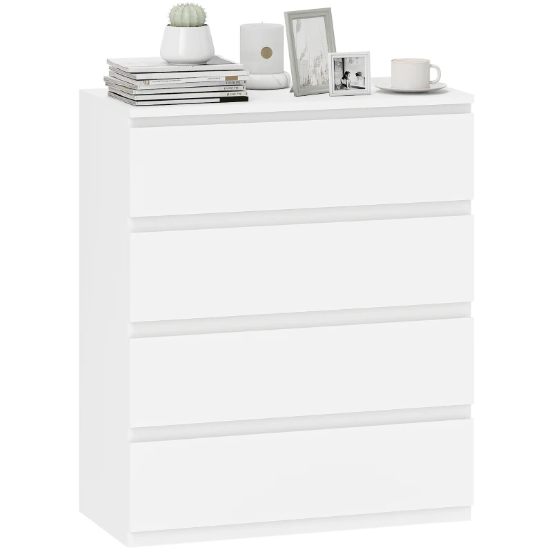 HOMCOM Commode 4 tiroirs, meuble de rangement épuré pour chambre, intérieur, 80 x 39 x 95 cm panneau de particules blanc