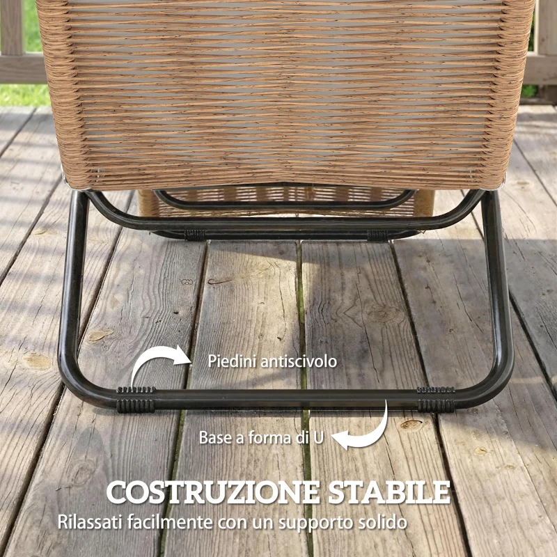 Outsunny Lettino Sdraio a S da Esterno con Cuscino, in Rattan PE e Acciaio, 175x57x80 cm, Crema