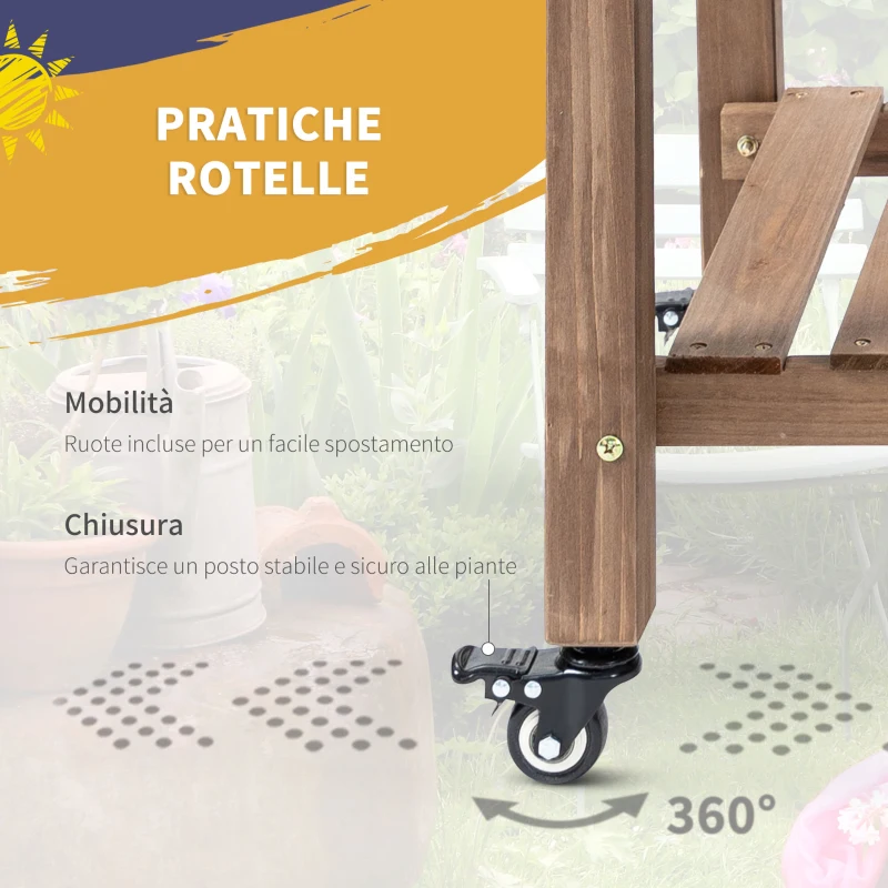 Outsunny Fioriera da Esterno a 8 Vasi con Ripiano Laterale e Mensola Inferiore, in Legno di Abete, 123x54x87 cm