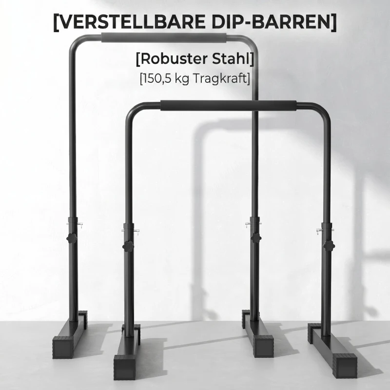 SPORTNOW Set 2 Bare pentru Dips Reglabile pe 4 Niveluri de Înălțime, cu Mânere Antialunecare, Oțel, 70x50x80-105 cm, Negru