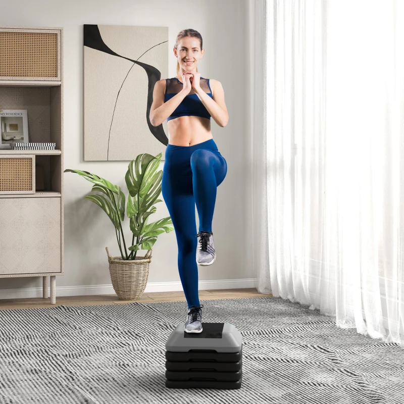 SPORTNOW Fitness Stepper for Exercise Workout, 10/15/20/25/30 cm 5-Level Height Adjustable Aerobic Stepper, Non-Slip Step, Grey