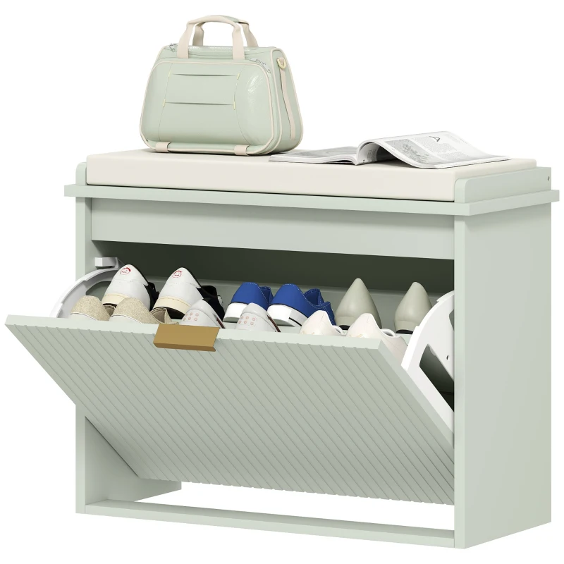 HOMCOM Elegant Six Shoe Bench, with Top Seat - Green