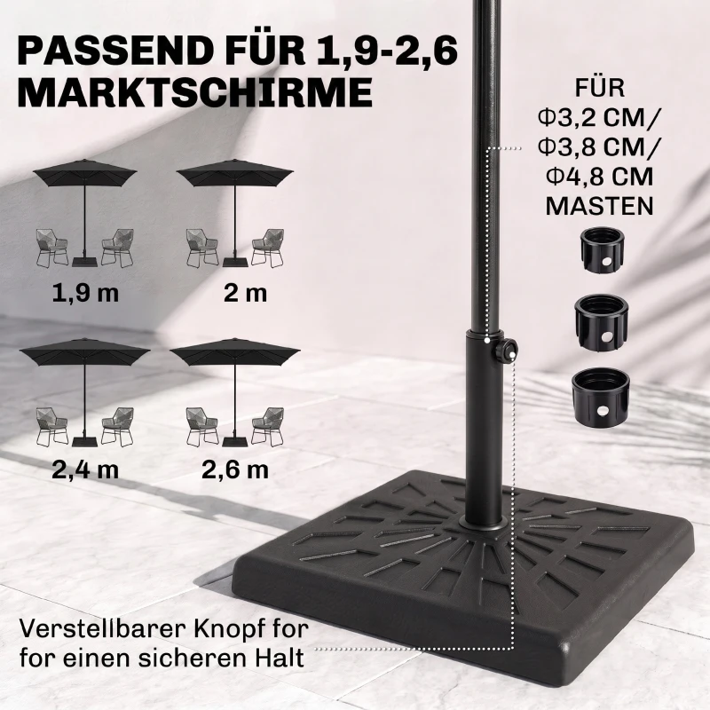 Outsunny Pied de Parasol 19 kg Carré en Polyrésine, pour Mâts de Ø 32/38/48 mm, 51x51x32cm, Noir