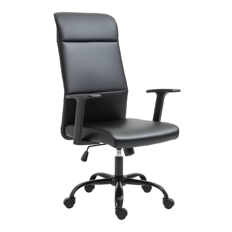 Vinsetto High Back Office Chair, Faux Leather Computer Desk Chair with Adjustable Height, Armrests, Swivel Wheels, Black