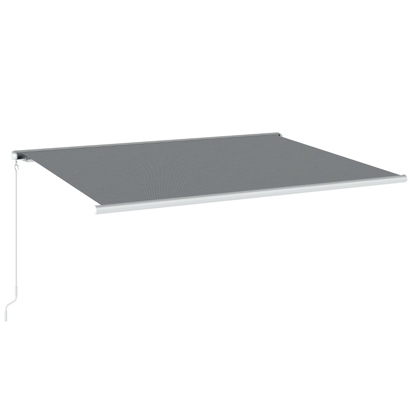 Outsunny 4x3m Full Cassette Electric/Manual Retractable Awning with LED Light and Remote Controller, Sun Canopies for Patio Door Window, Grey
