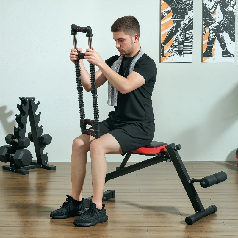 SPORTNOW Expansor de Pecho con Resistencia Ajustable de 10-50 kg para Desarrollo Muscular de Brazos 80x22x5 cm Negro