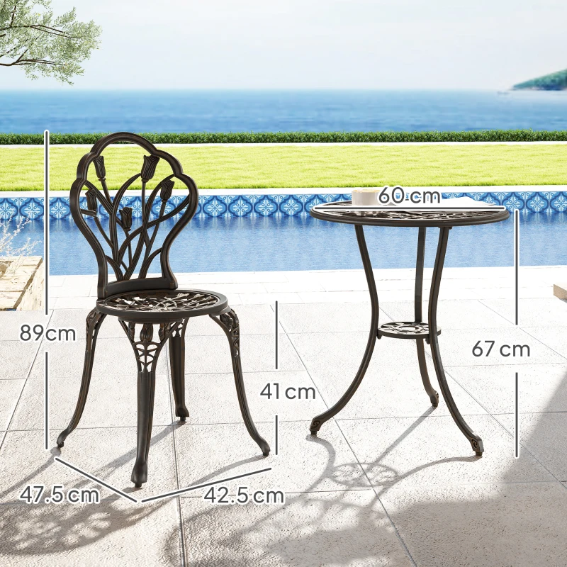 Outsunny Set da Esterno 3 Pezzi con 2 Sedie da Giardino e Tavolo Rotondo con Foro per Ombrellone, Bronzo