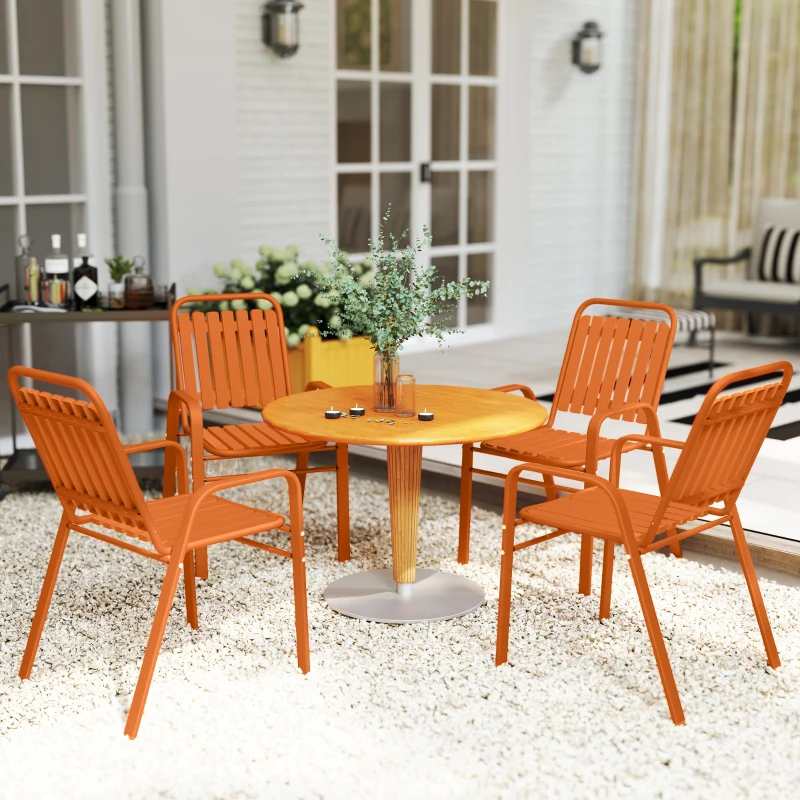 Outsunny Set de 4 Scaune de Grădină Stivuibile cu Spătar Înalt și Brațe, 56x66x91 cm, Maro Închis