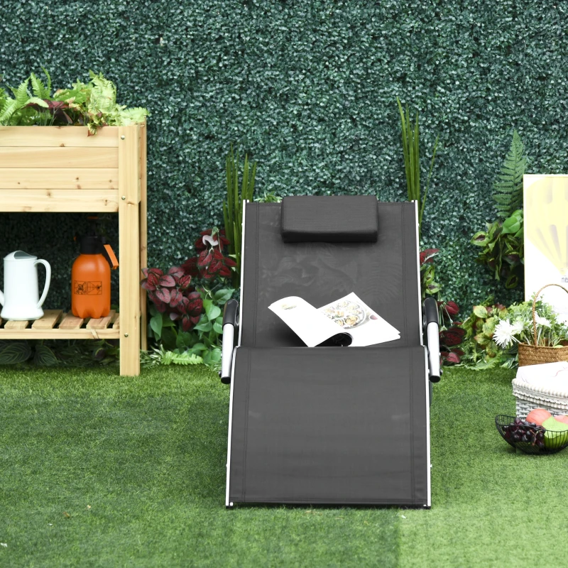 Outsunny Gartenliegen mit Kissen Sonnenliege Relaxliege ergonomisch Aluminium Texteline Schwarz 160 x 60 x 65 cm