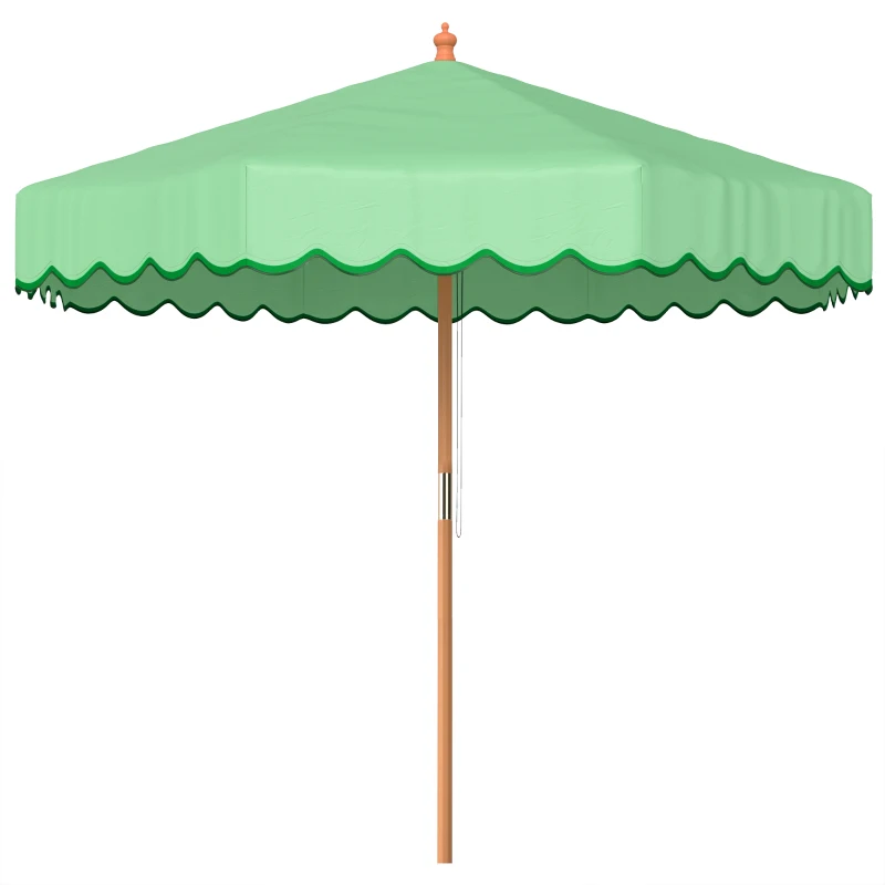 Outsunny Parasol de Jardin Rond avec Volants Rétro Chic Aspect Bois Protection Solaire UV 230cm Vert Clair