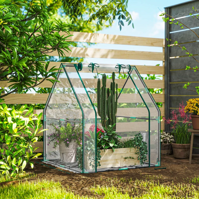Outsunny Invernadero de Exterior con Puerta con Cremallera Base Impermeable y Marco de Acero 90x90x105 cm Transparente