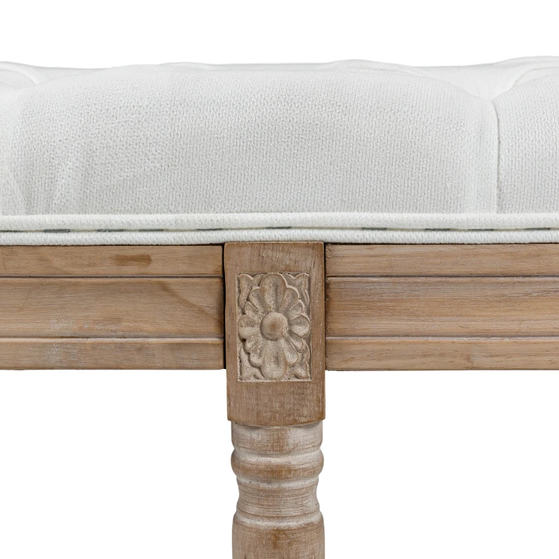 HOMCOM Banc bout de lit banquette capitonnée style vintage français revêtement tissu aspect lin pieds en bois massif crème