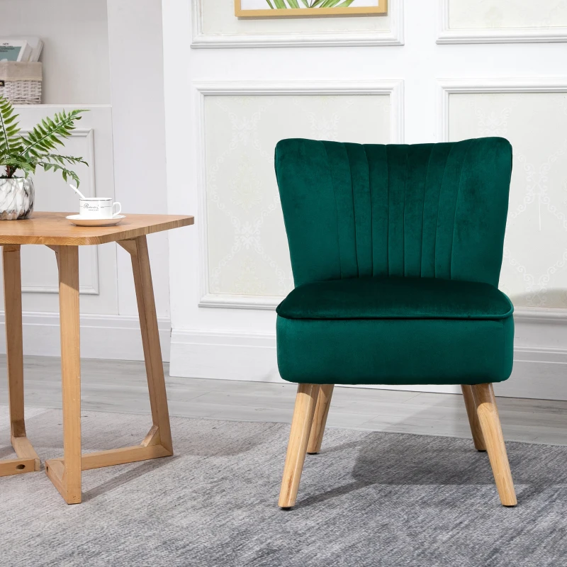 HOMCOM Modern Accent Chair, Fabric Living Room Chair with Rubber Wood Legs and Thick Padding, Green