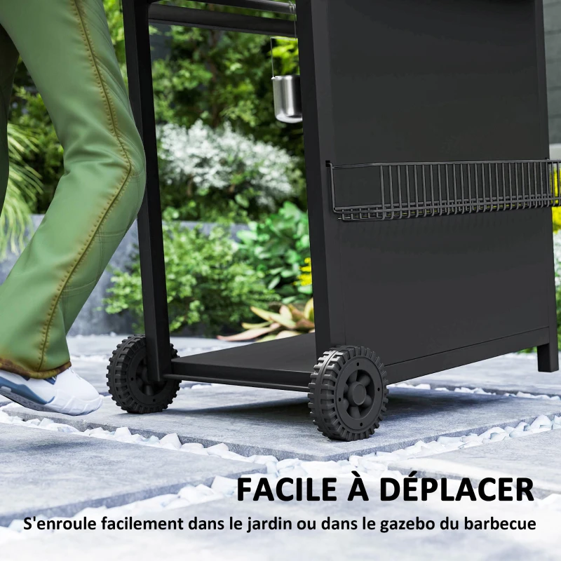 Outsunny Barbecue gaz 3+1 brûleurs en acier, puissance 9,5 kW, barbecue de jardin 2 grilles étagères latérales, 2 roues, noir