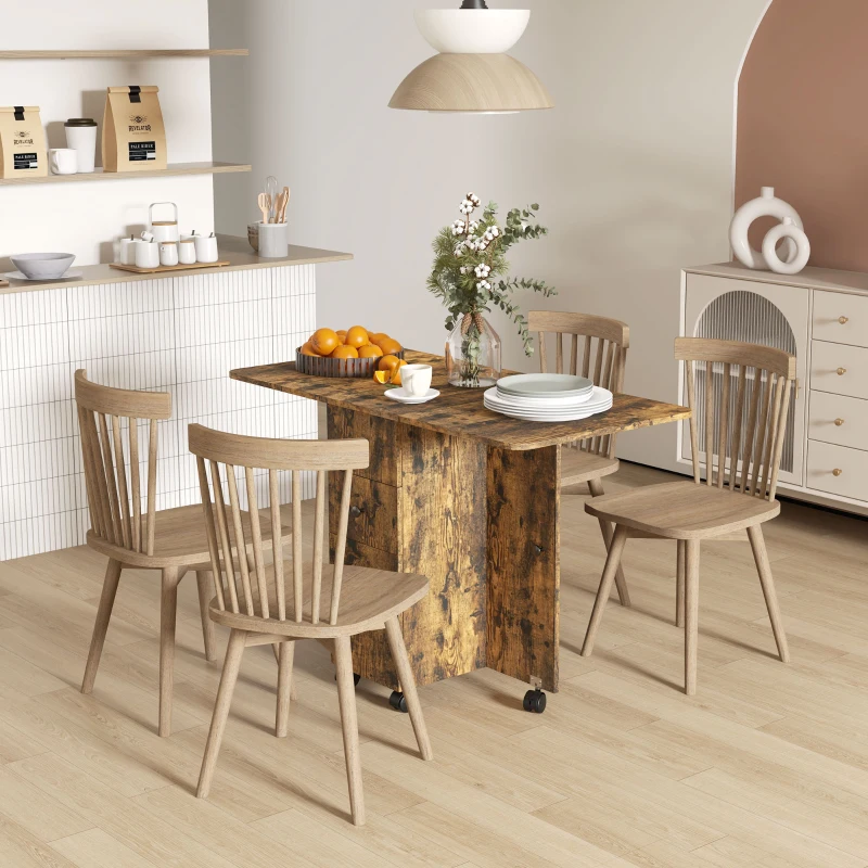 HOMCOM Multi-Storage Six-Person Drop Leaf Dining Table -  Rustic Brown