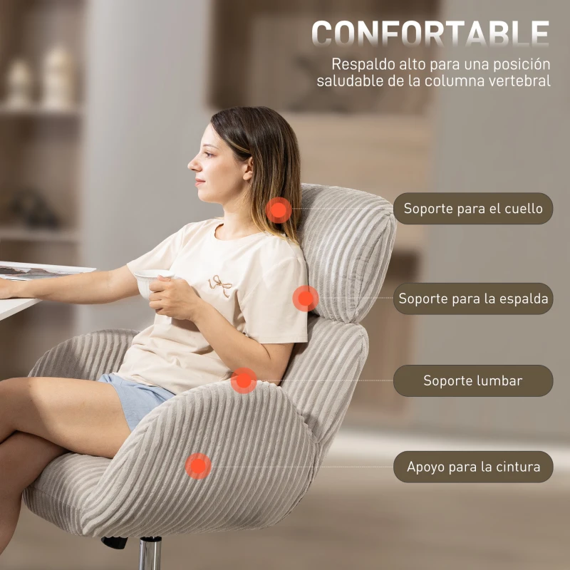 HOMCOM Silla de Oficina con Reposabrazos Respaldo Alto Reposacabezas Regulable Ruedas Altura Ajustable Giratoria Gris