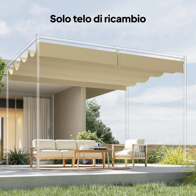 Outsunny Telo Pergola per Esterni Anti UV in Poliestere Beige con 8 Fori di Drenaggio, 392x350 cm
