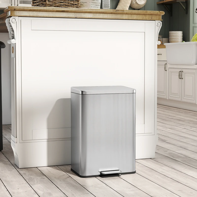 HOMCOM Lixeira 20 L com pedal e tampa com fechamento suave, balde interno removível Prata, 34,2 x 30,6 x 44,2 cm