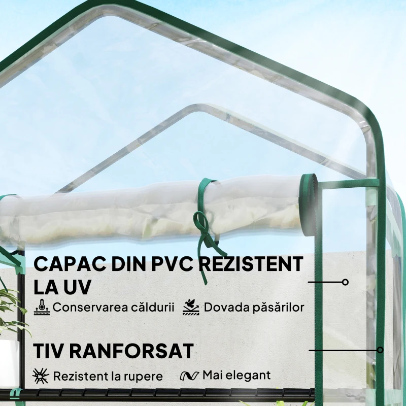 Outsunny Seră tip căsuță cu 5 niveluri, cu ușă rulabilă, din oțel și polietilenă, 90x49x193 cm, transparentă