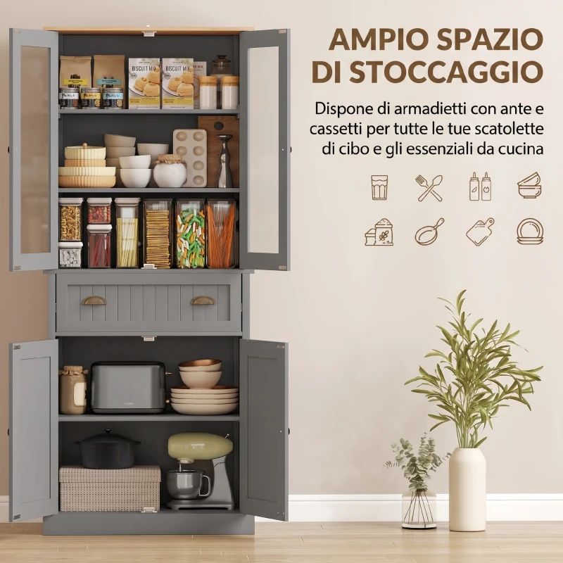 HOMCOM Mobile Dispensa a 5 Livelli con Cassetto Centrale in MDF e Truciolato, 76x40x182.5 cm, Grigio