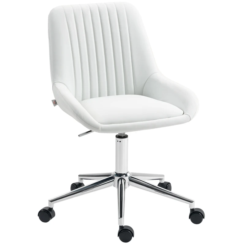 HOMCOM Cadeira de Escritório sem Braços Cadeira de Escritório com Altura Ajustável 52x58x80-90 cm Branco