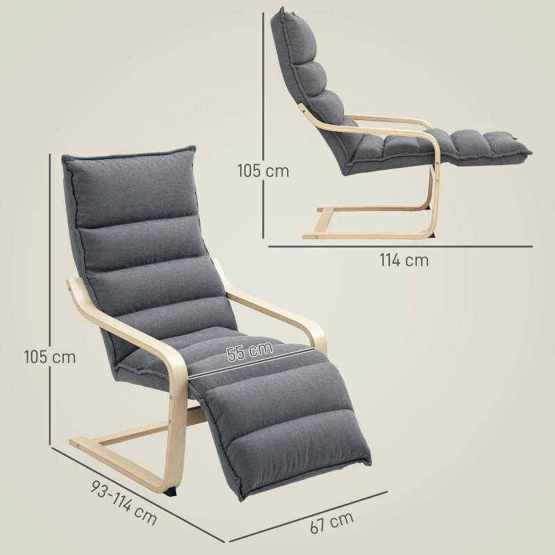 HOMCOM Butaca de Salón con Reposapiés Ajustable Tapizada en Terciopelo con Marco de Madera 67x93x105 cm Gris Oscuro