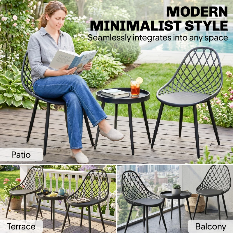 Outsunny 3-Piece Outdoor Bistro Set with 2 Chairs and Round Table for Garden, Balcony, Porch, Black