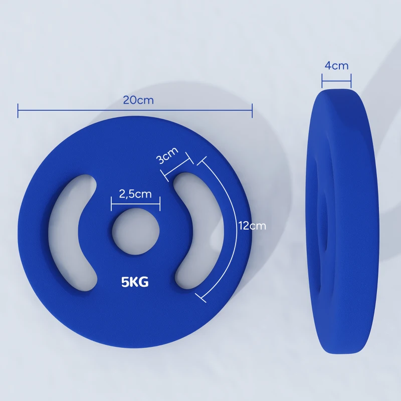 SPORTNOW 2x5 kg Placas de Peso com Pegadas Práticas Conjunto de Pesos para Casa Ginásio Treino de Força Azul