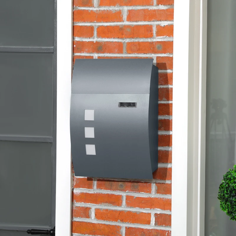 HOMCOM Cassetta Postale Ricurva in Acciaio con 3 Fessure e 2 Chiavi di Sicurezza 45x10x32 cm, Grigio