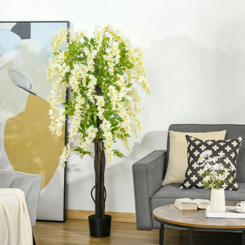 HOMCOM Artificial Plant White Wisteria Tree Faux Decorative Plant in Nursery Pot for Indoor Decor, 160cm