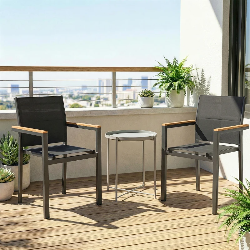 Outsunny Set 2 Sedie Giardino Impilabili con Seduta e Schienale Imbottiti, Grigio Scuro
