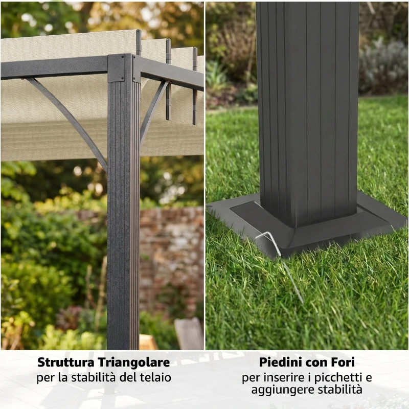 Outsunny Pérgola de Jardín 3x4 m con Protección UPF30+ Gazebo con Techo Ajustable Estructura de Aluminio para Exterior Crema