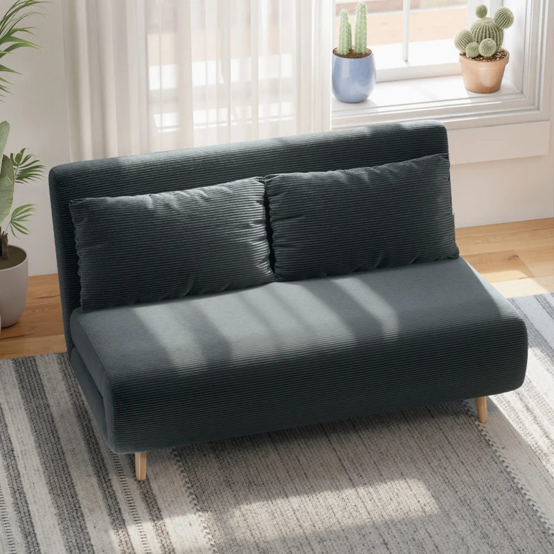 HOMCOM Sofá-cama, cama para hóspedes, encosto reclinável em 3 posições, cotelê, até 120 kg, 141 x 90 x 81 cm, Cinza escuro