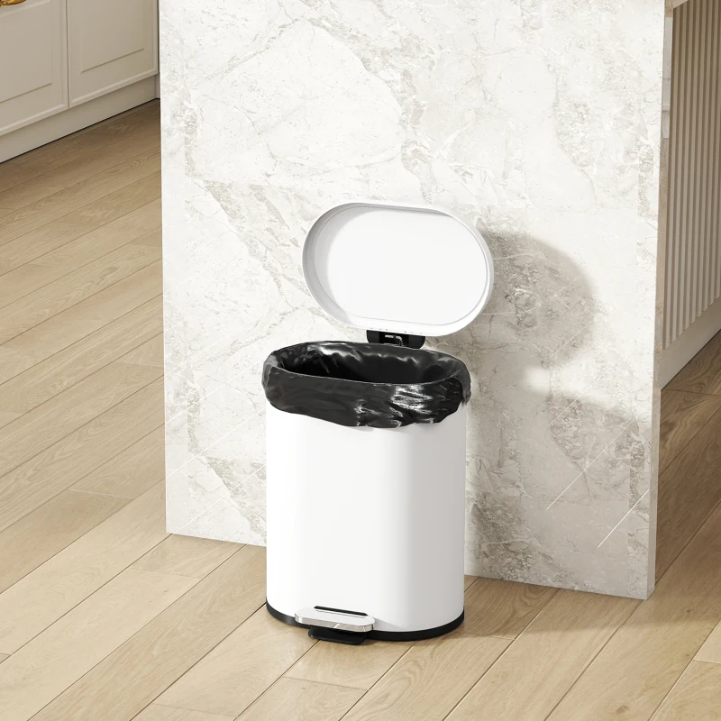 HOMCOM Lixeira 12 L Lixeira com Pedal e Tampa, Pedal, Balde Interno, Fecho Suave, 30 x 25,5 x 37,5 cm, Branco