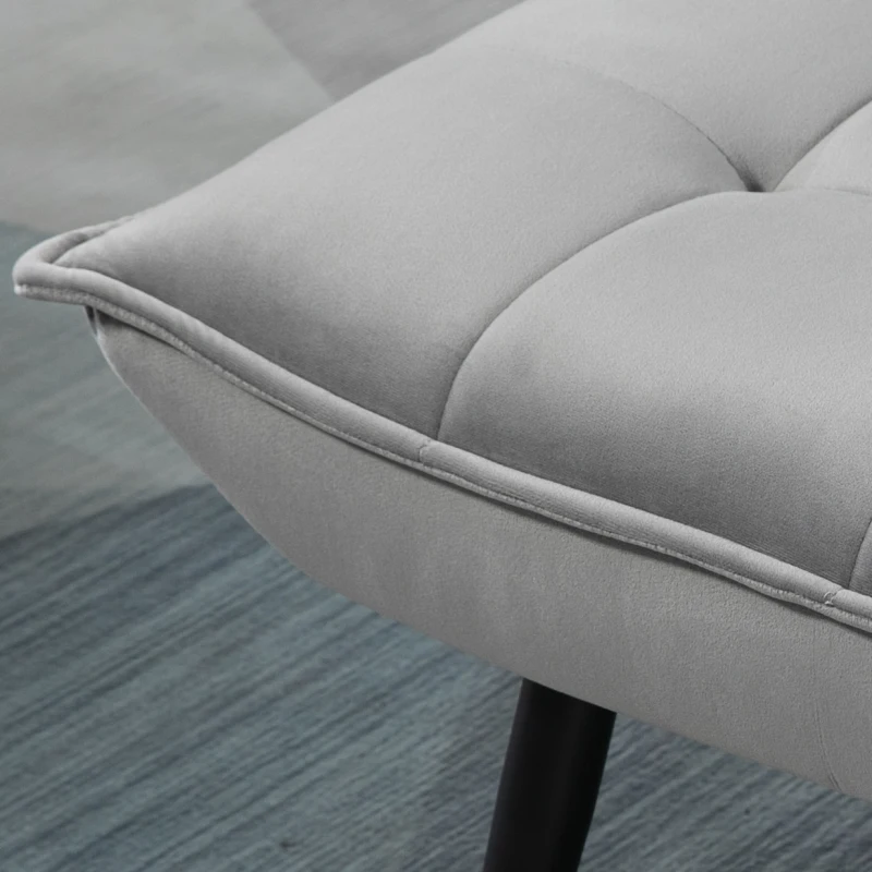 HOMCOM Accent Chair with Footstool Set, Tufted Upholstered Armless Lounge Chair with Pillow and Steel Legs for Living Room, Bedroom, Grey